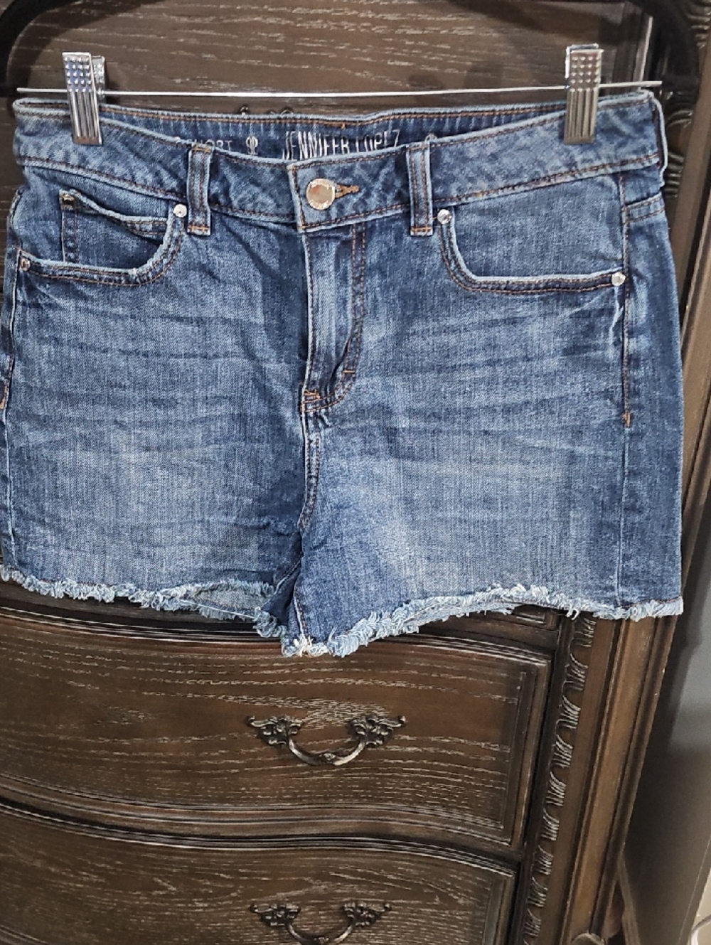 Jennifer Lopez Distressed Blue Denim‎ Cutoff Shorts
